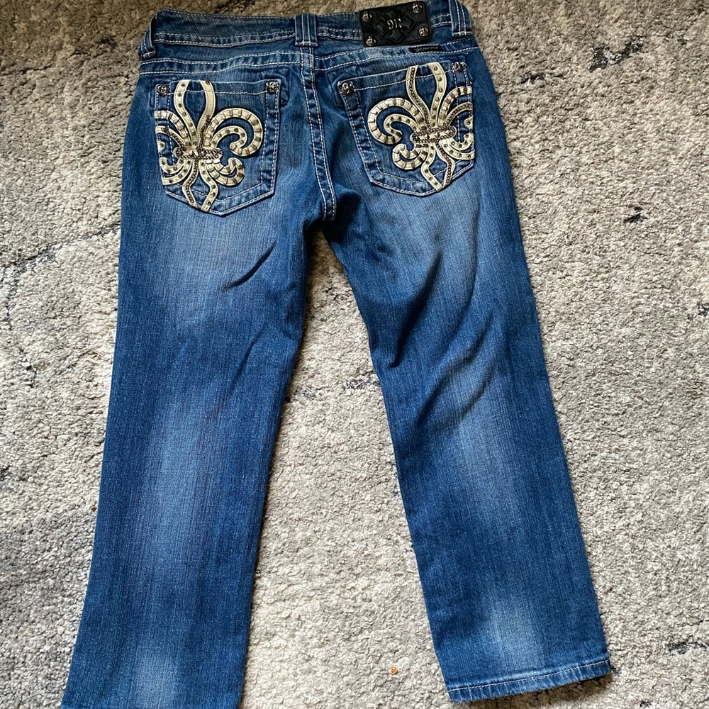 Blue Jeans with Fleur-de-Lis Embroidery